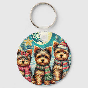 Vintage Merry Christmas Terrier Yorskhire Yorkie  Keychain