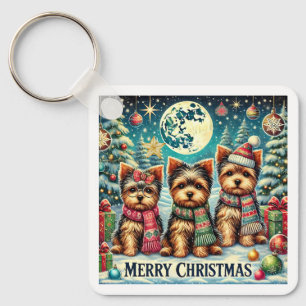 Vintage Merry Christmas Terrier Yorskhire Yorkie  Keychain