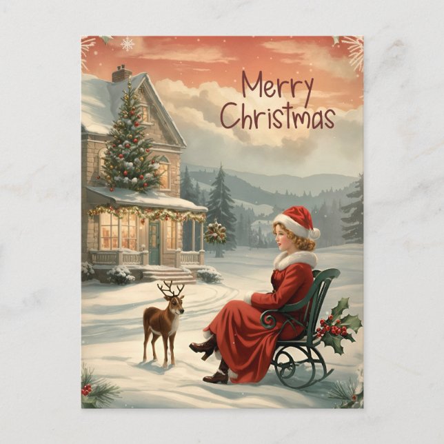 Vintage Merry Christmas Traditional Postcard (Front)