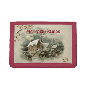Vintage Merry Christmas Tri-fold Wallet