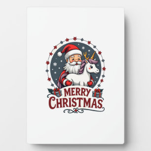 Vintage Merry Christmas Unicorn Santa Funny Christ Plaque