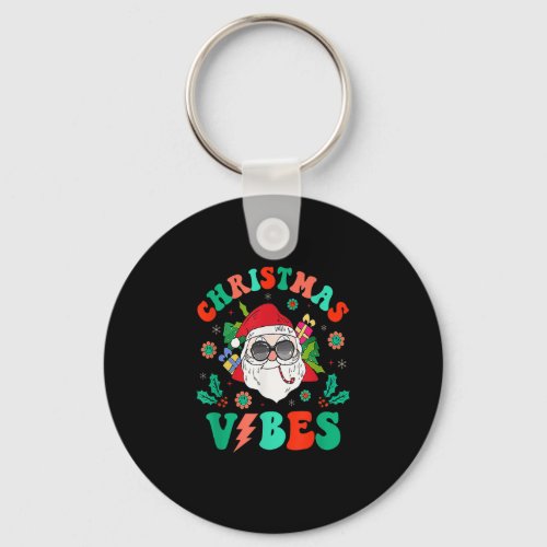 Vintage Merry Christmas Vibes Groovy Santa Claus X Keychain