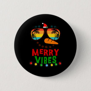 Vintage Merry Christmas Vibes Snowman Beach Button