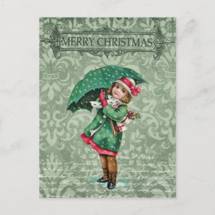 Vintage Merry Christmas Victorian Girl Collage Postcard