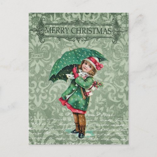 Vintage Merry Christmas Victorian Girl Collage Postcard