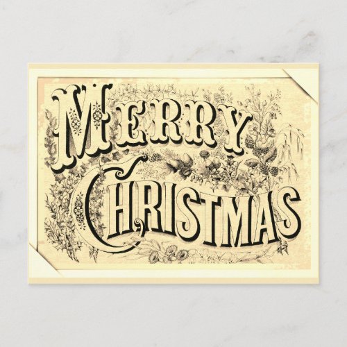 Vintage Merry Christmas Victorian Typography Postcard