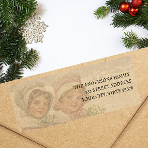 Vintage Merry Christmas Winter Snow Scene Label