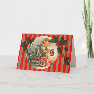 Vintage "Merry Christmas" with a Little Girl Holiday Card