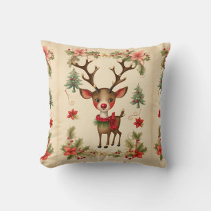 Vintage Rudolph, Merry Christmas, Throw Pillow