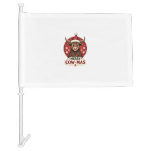 Vintage Merry Cow-Mas Highland Cow Christmas Carto Car Flag
