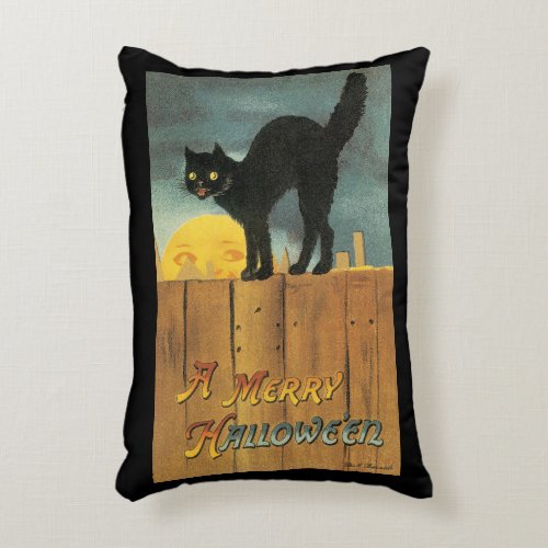 Vintage Merry Halloween Cat by Ellen Clapsaddle Accent Pillow