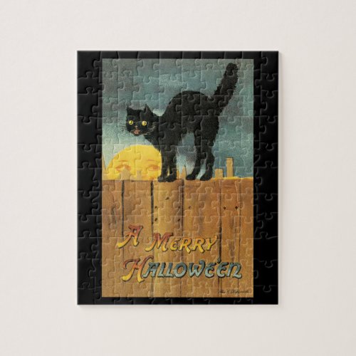 Vintage Merry Halloween Cat by Ellen Clapsaddle Jigsaw Puzzle
