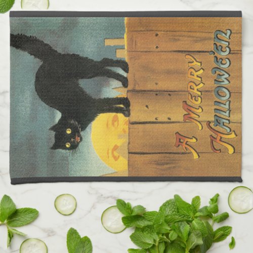 Vintage Merry Halloween Cat by Ellen Clapsaddle Kitchen Towel