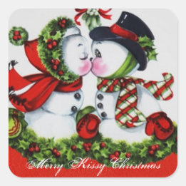 Vintage Merry Kissy Christmas Square Sticker