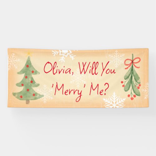 Vintage Merry Me Marriage Proposal Pun Banner