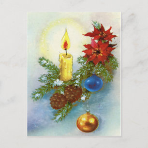 VINTAGE "MERRY 'N WARM" CANDLE LIT CHRISTMAS TREE HOLIDAY POSTCARD
