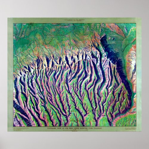 Vintage Mesa Verde Relief Map Poster