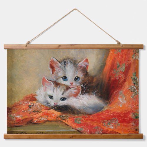 Vintage Meta Plckebaums Cute Kitten Oil Painting Hanging Tapestry