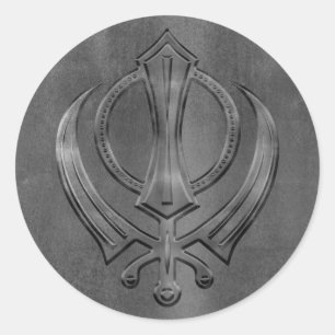 Vintage metal gold Khanda symbol Classic Round Sticker