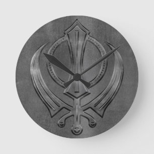 Vintage metal gold Khanda symbol Round Clock