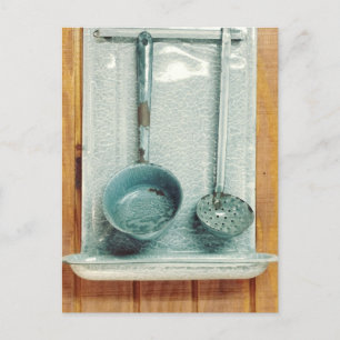 Vintage Metal Ladles Country Kitchen Postcard