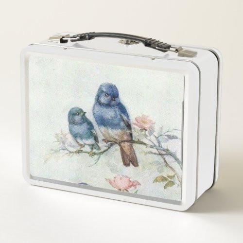 Vintage Metal Lunch Box Design of Blue Birds