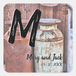 Vintage Metal Rustic Milk Cans Antique Monogram Square Sticker
