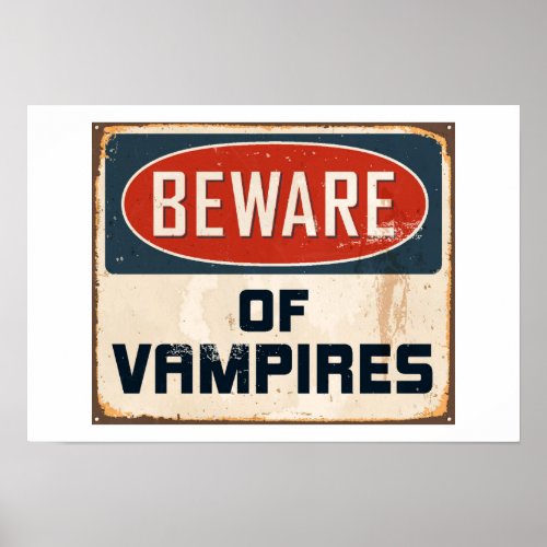 Vintage Metal Sign _ Beware Of Vampires
