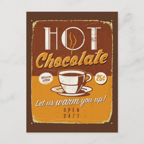 Vintage metal sign _ Hot Chocolate Postcard