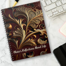 Vintage Metallic Brass Leaves Dark Brown Notebook