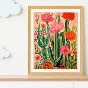 Vintage Mexican Cactus Poster, Colourful Mexican Poster