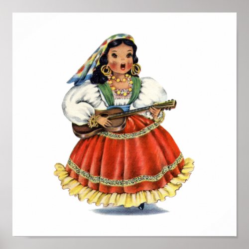 Vintage Mexican Girl Traditional Dress Poster