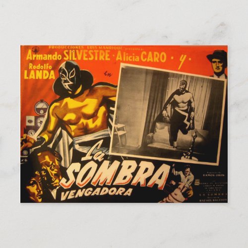 Vintage Mexican Masked Hero Lobby Cars Postcard
