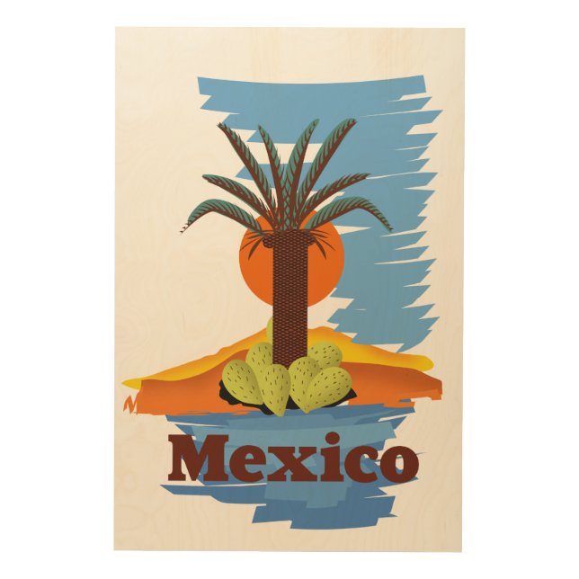 Vintage mexican Palm cartoon Wood Wall Art (Front)