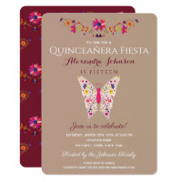 Vintage Mexican Pink Butterfly Quinceanera Fiesta Invitation