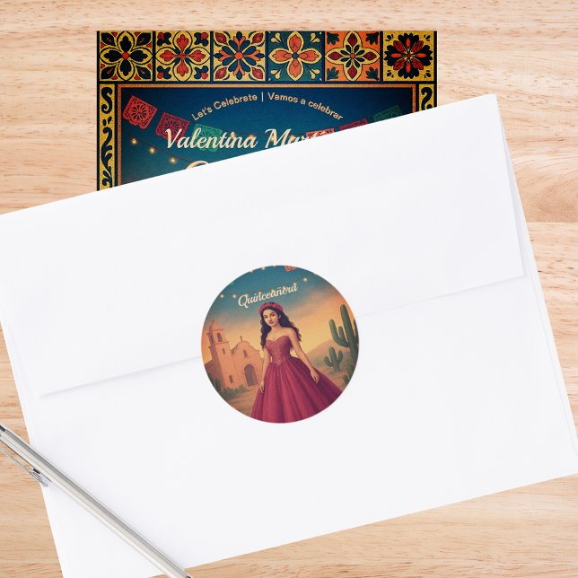 Vintage Mexican Quinceañera 15th Birthday Classic Round Sticker (Vintage Mexican Quinceañera 15th Birthday Classic Round Sticker)