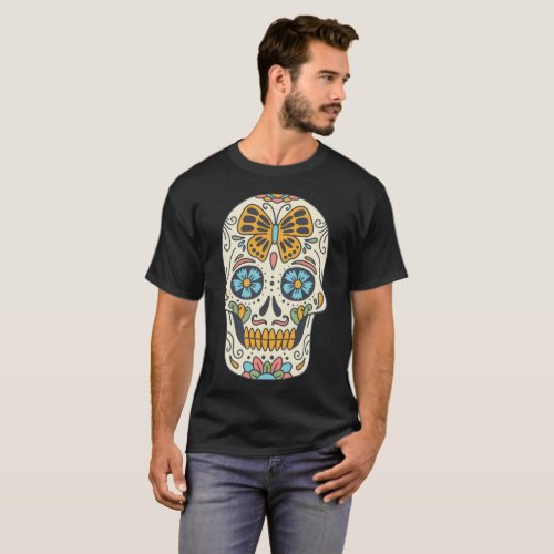 Vintage Mexican Sugar Skull Mens Basic T_Shirt