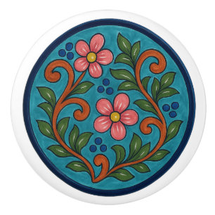 Vintage Mexican Talavera Folk Art Ceramic Knob