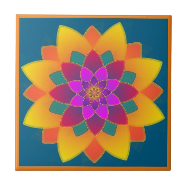 Vintage Mexican Yellow, Red, Orange Ceramic Tile (Front)