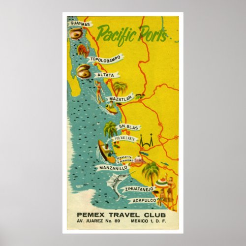 Vintage Mexico Beach Travel Poster