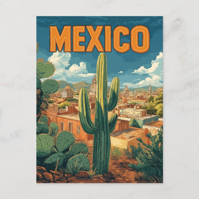 Vintage Mexico Cactus Travel  Postcard (Front)