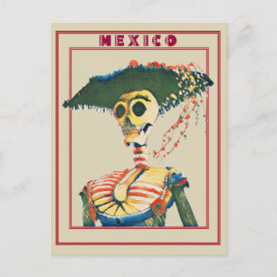 Vintage Mexico Retro Skull Day of the Dead Travel Postcard