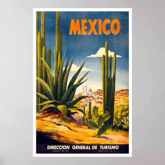 Vintage Mexico Travel Advertisement Poster (Front)