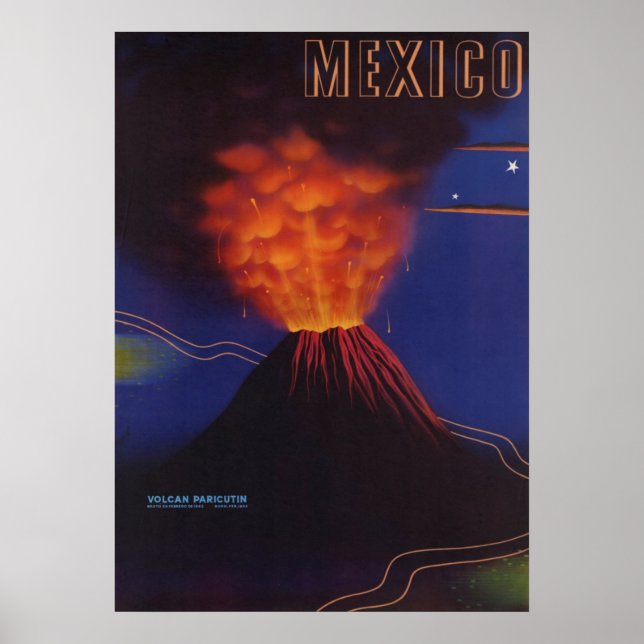 Vintage Mexico Travel Paricutin Volcano Poster (Front)