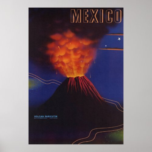 Vintage Mexico Travel Paricutin Volcano Poster