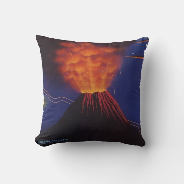 Vintage Mexico Travel Paricutin Volcano Throw Pillow (Front)