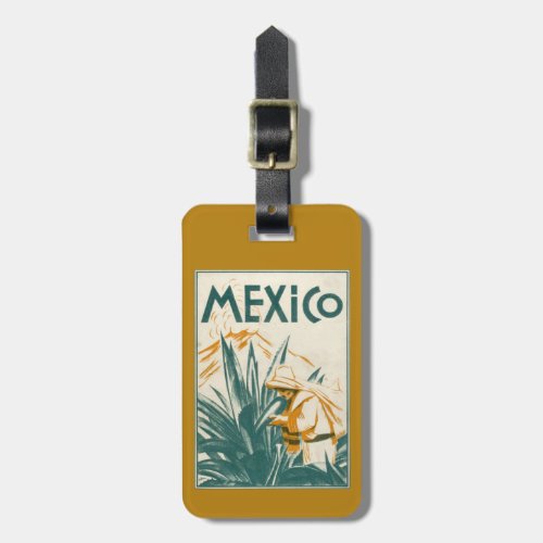 Vintage Mexico Volcano Illustration Luggage Tag