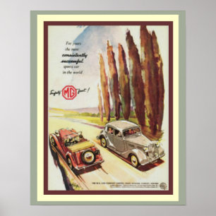 Vintage MG Sports Car Ad Poster