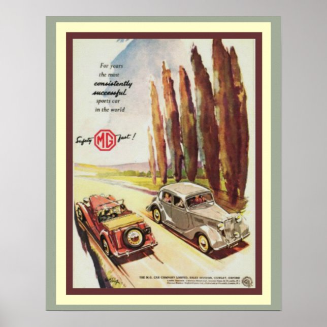 Vintage MG Sports Car Ad Poster (Front)