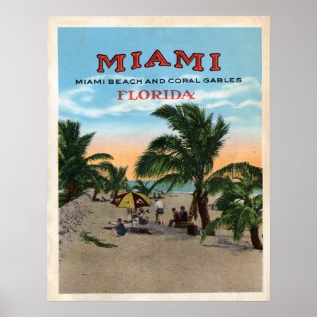 Vintage Miami And Coral Gables Florida Travel Poster